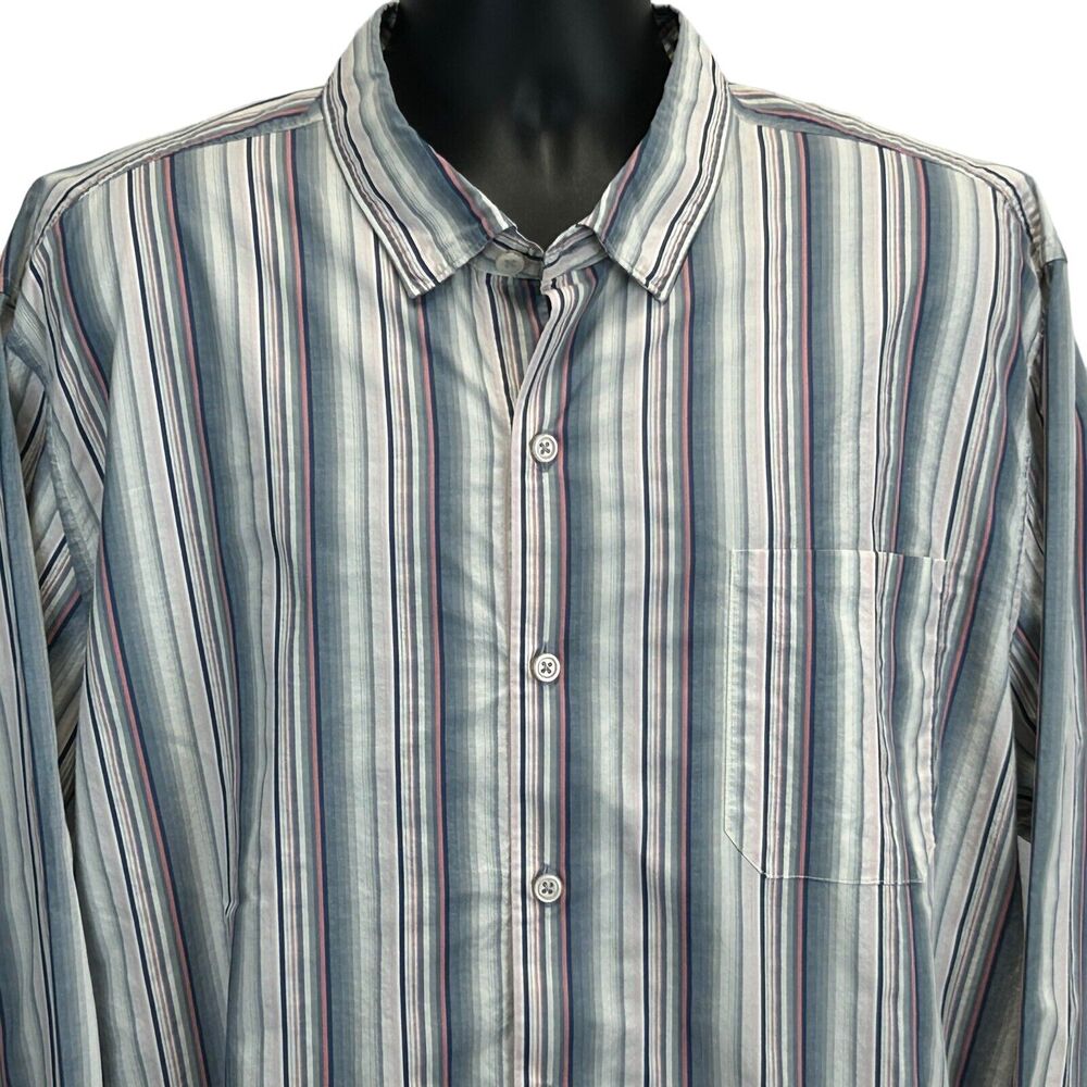 Tommy Bahama Button Front Shirt Blue Pink Striped Long Sleeve Mens XXL 2XL